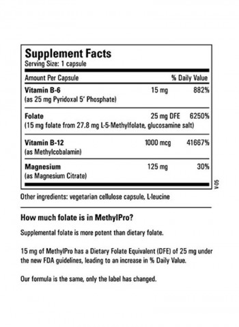 L-Methylfolate Plus Cofactors Dietary Supplement 15mg - 30 Capsules