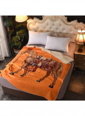Horse Pattern Fleece Throw Blanket Cotton Yellow 200x230centimeter
