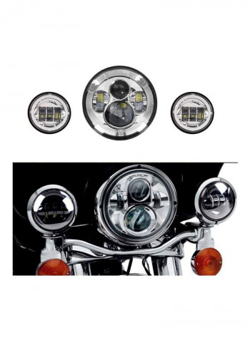 Pack Of 3 LED Headlight With Fog Light For Harley Davidson Chrome