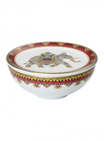 Samarkand Rubin Printed Porcelain Bowl With Lid White/Red/Yellow 11centimeter