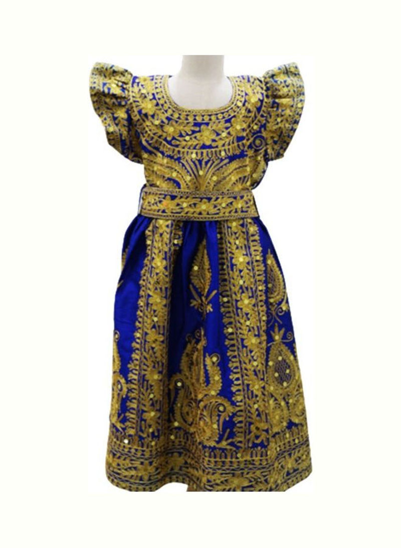 Al Darzy Bahraini Traditional Jalabiya Blue/Gold