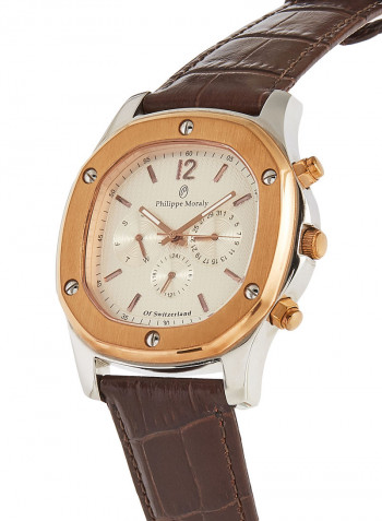 Men's Leather Analog Wrist Watch L1151CRWO