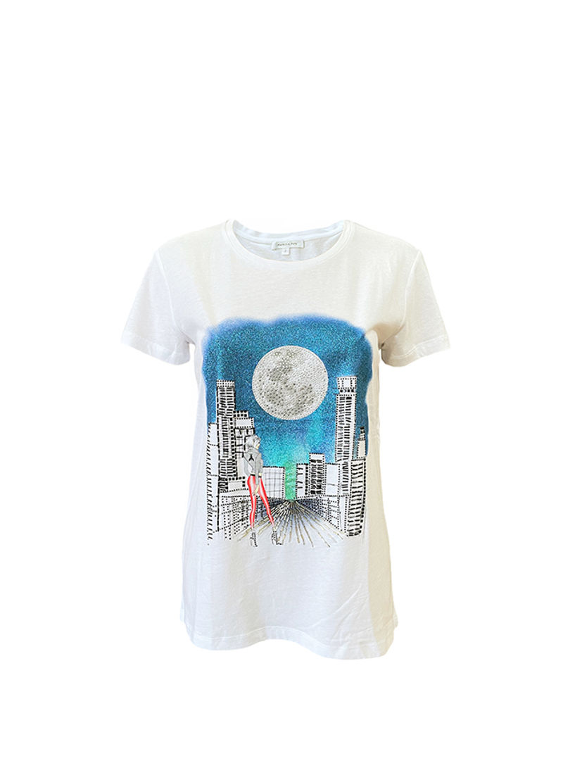 Graphic Printed Casual T-Shirt White/Black/Blue