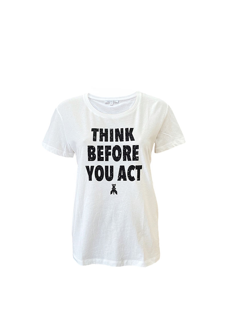 Think Before You Act Slogan Printed T-Shirt White/Black