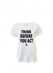 Think Before You Act Slogan Printed T-Shirt White/Black