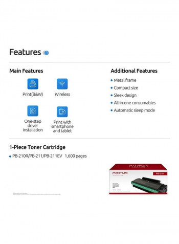 Monochrome Laser Printer With Wireless Networking Function 16.42x12.01x11.85inch Black