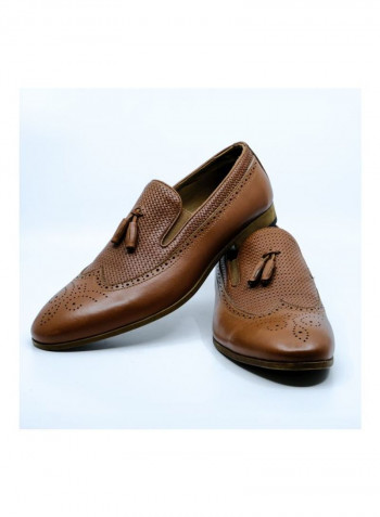 Leather Tassel Slip Ons Brown