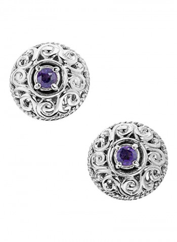 925 Sterling Silver Amethyst Studded Stud Earrings
