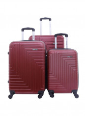 Maze 3-Piece Trolley Luggage Set Burgundy/Black/Silver