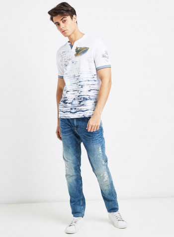 Half Sleeve Casual Printed T-Shirt White