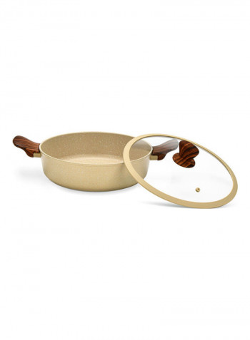 9-Piece Cookware Set Radiant Cream/Clear/Brown Casserole With Glass Lid 20x8.5 cm, Casserole With Glass Lid 24x11 cm, Casserole With Glass Lid 28x12.5 cm, Shallow Pot With Glass Lid 28x8 cm, Frying Pan 24x5cm