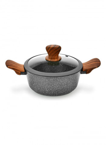 9-Piece Cookware Set Radiant Dark Grey/Clear Casserole With Glass Lid (20x8.5 cm); Casserole With Glass Lid (24x11 cm); Casserole With Glass Lid (28x12.5 cm); Shallow Pot With Glass Lid (28x8 cm); Fry Pan (24x5 cm)