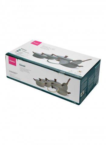 9-Piece Cookware Set Radiant Dark Grey/Clear Casserole With Glass Lid (20x8.5 cm); Casserole With Glass Lid (24x11 cm); Casserole With Glass Lid (28x12.5 cm); Shallow Pot With Glass Lid (28x8 cm); Fry Pan (24x5 cm)