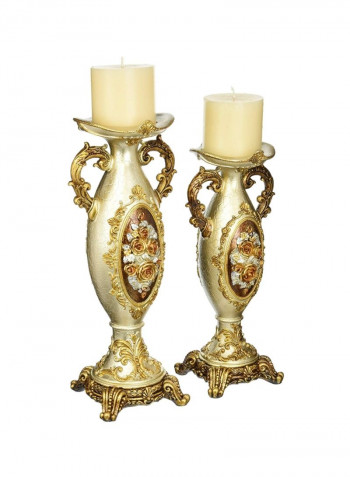 2-Piece Rosie Candleholder Set Gold/Beige 5x12x5inch