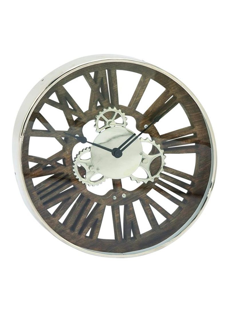 Polished Wall Clock Brown/Silver 18inch