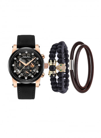 Men's Casual Quartz Analog Watch NNSB03704508 With Beaded Bracelet Set