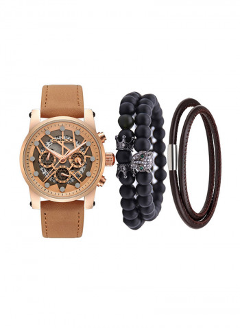 Men's Casual Quartz Analog Watch NNSB03704509 With Beaded Bracelet Set