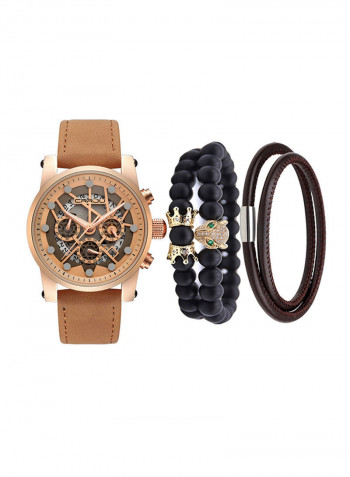 Men's Casual Quartz Analog Watch NNSB03704511 With Beaded Bracelet Set