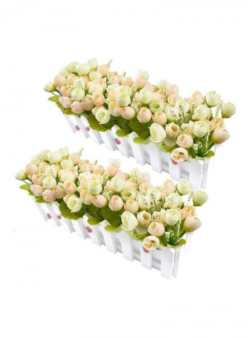 2-Piece Artificial Rose Flower Plant in Picket Fence Pot Multicolour