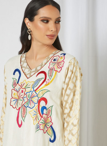 Embroidered Stylish Jalabiya Beige