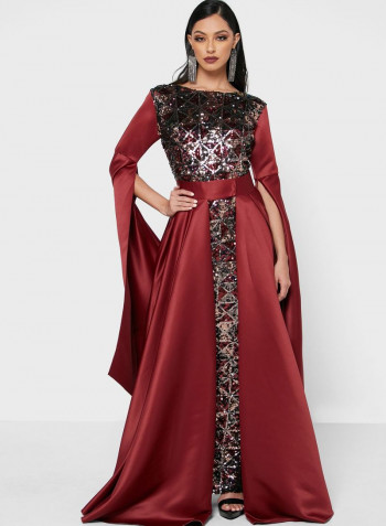 Sequin Evening Dress Burgundy