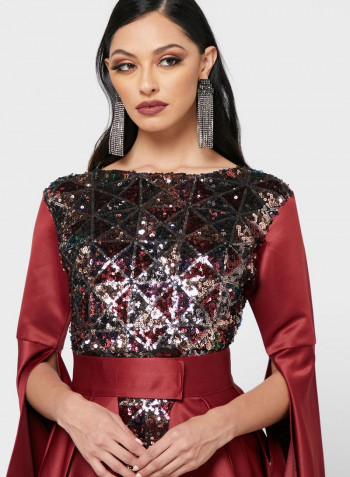 Sequin Evening Dress Burgundy