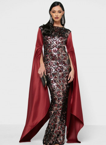 Sequin Evening Dress Burgundy