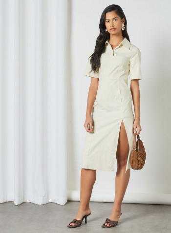 Front Slit Dress Cream