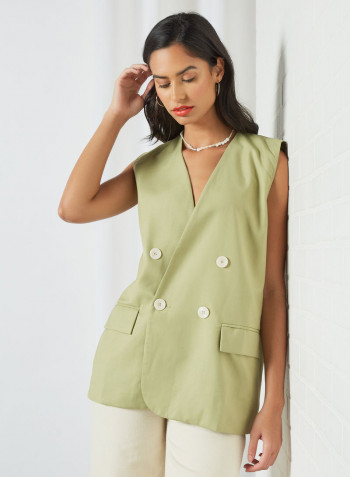 Oversized Sleeveless Blazer Green