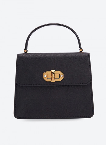 Timeless Top Handle Turn Lock Cross Body Bag Black