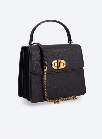 Timeless Top Handle Turn Lock Cross Body Bag Black