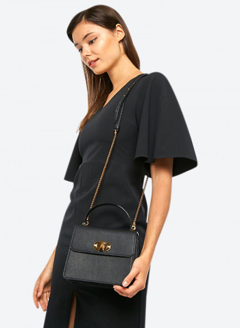 Timeless Top Handle Turn Lock Cross Body Bag Black
