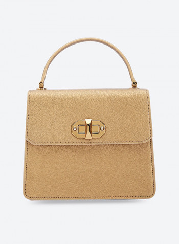Timeless Top Handle Turn Lock Cross Body Bag Gold