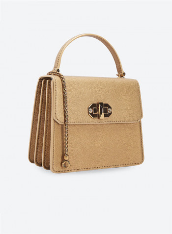 Timeless Top Handle Turn Lock Cross Body Bag Gold