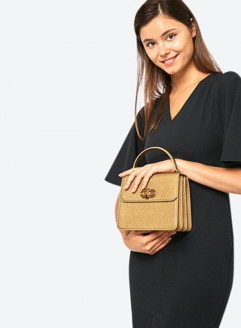 Timeless Top Handle Turn Lock Cross Body Bag Gold
