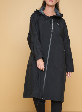 Longline Hooded Jacket 007Ck Black