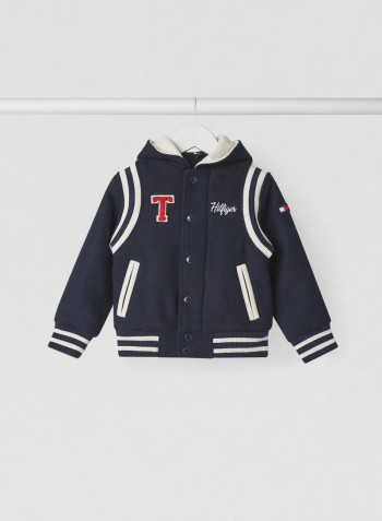 Wool Varsity Bomber Jacket Twilight Navy/White