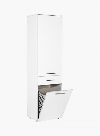 1-Door And 1-Drawer Laundry Cabinet With Basket White 52 x 187 x 38centimeter