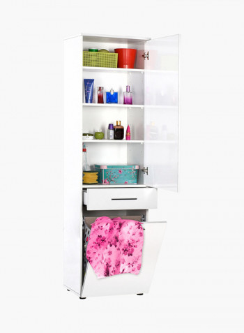 1-Door And 1-Drawer Laundry Cabinet With Basket White 52 x 187 x 38centimeter