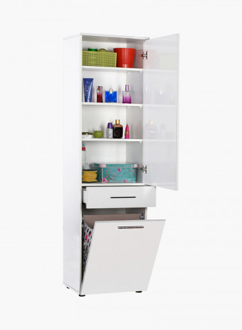 1-Door And 1-Drawer Laundry Cabinet With Basket White 52 x 187 x 38centimeter