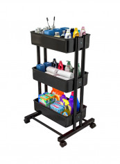3 Tier Rolling Storage Utility Cart on Wheels Moveable Organizer Cart Mobile Storage Shelves PP Plastic Basket for Bedroom, Kitchen, Bathroom, Office, Nursery Room, Pantry Multicolour 43.0x31.5x19.5cm