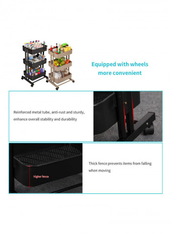 3 Tier Rolling Storage Utility Cart on Wheels Moveable Organizer Cart Mobile Storage Shelves PP Plastic Basket for Bedroom, Kitchen, Bathroom, Office, Nursery Room, Pantry Multicolour 43.0x31.5x19.5cm