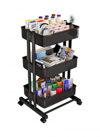 3 Tier Rolling Storage Utility Cart on Wheels Moveable Organizer Cart Mobile Storage Shelves PP Plastic Basket for Bedroom, Kitchen, Bathroom, Office, Nursery Room, Pantry Multicolour 43.0x31.5x19.5cm