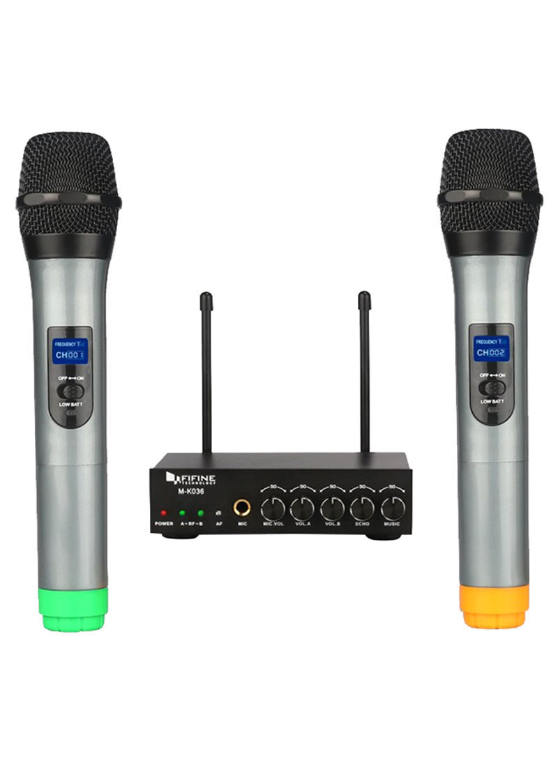 2-Piece Handheld Microphone Set With Receiver K036 Multicolour