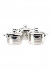 3-Piece Stainless Steel Astra Cookware Set With Lid Silver 22x24x26centimeter