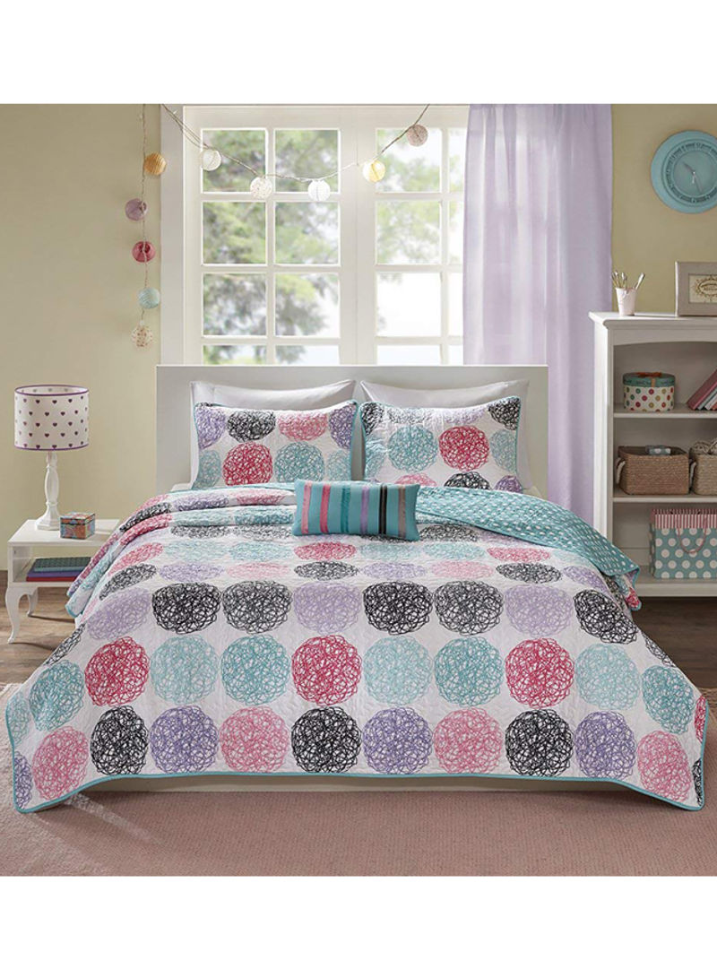 4-Piece Carly Quilt Bedding Set Green/Pink Queen