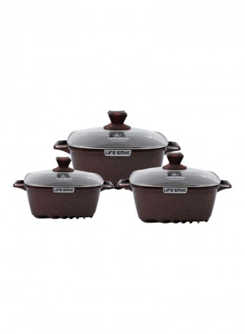 6-Piece Die Cast Aluminum Square Cookware Set Red/Black/Clear Large Cookware 40, Medium Cookware 36, Small Cookware 32cm