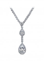Brass Silver Plated Cubic Zirconia Studded Y Shaped Necklace