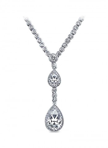 Brass Silver Plated Cubic Zirconia Studded Y Shaped Necklace