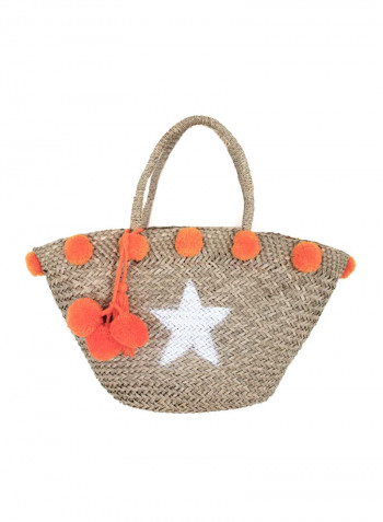 Star Straw Basket Design Bag Beige
